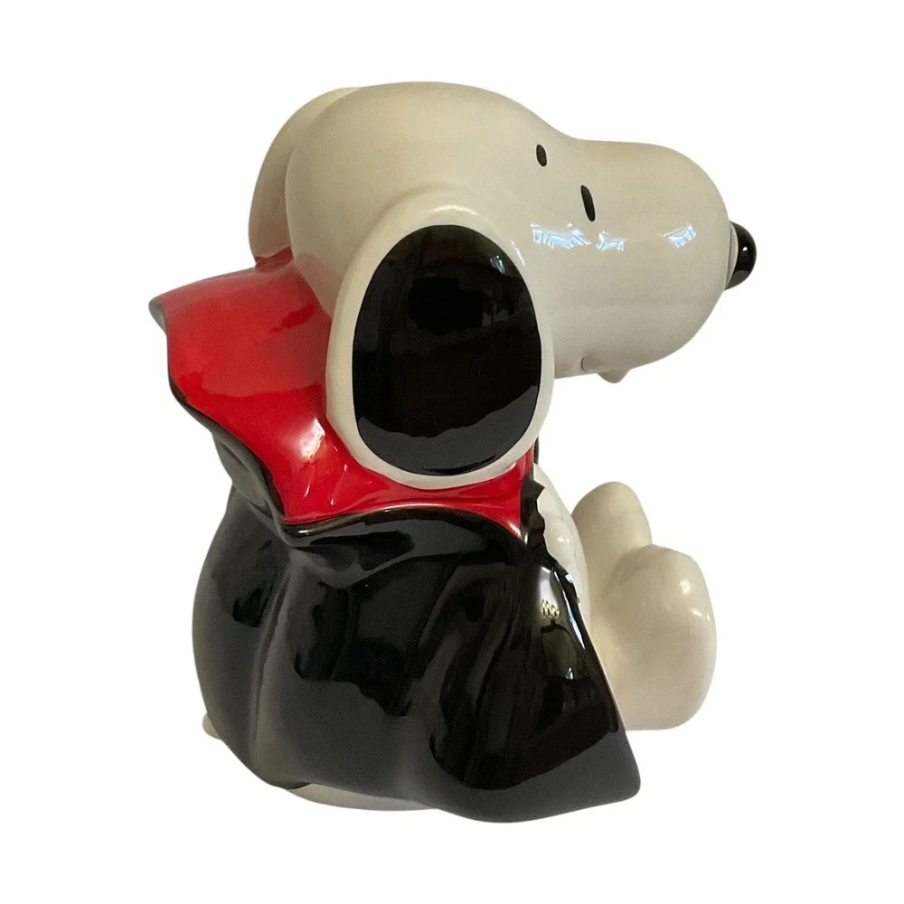 New Snoopy Vampire Halloween Cookie Jar Peanuts Large White Black Red